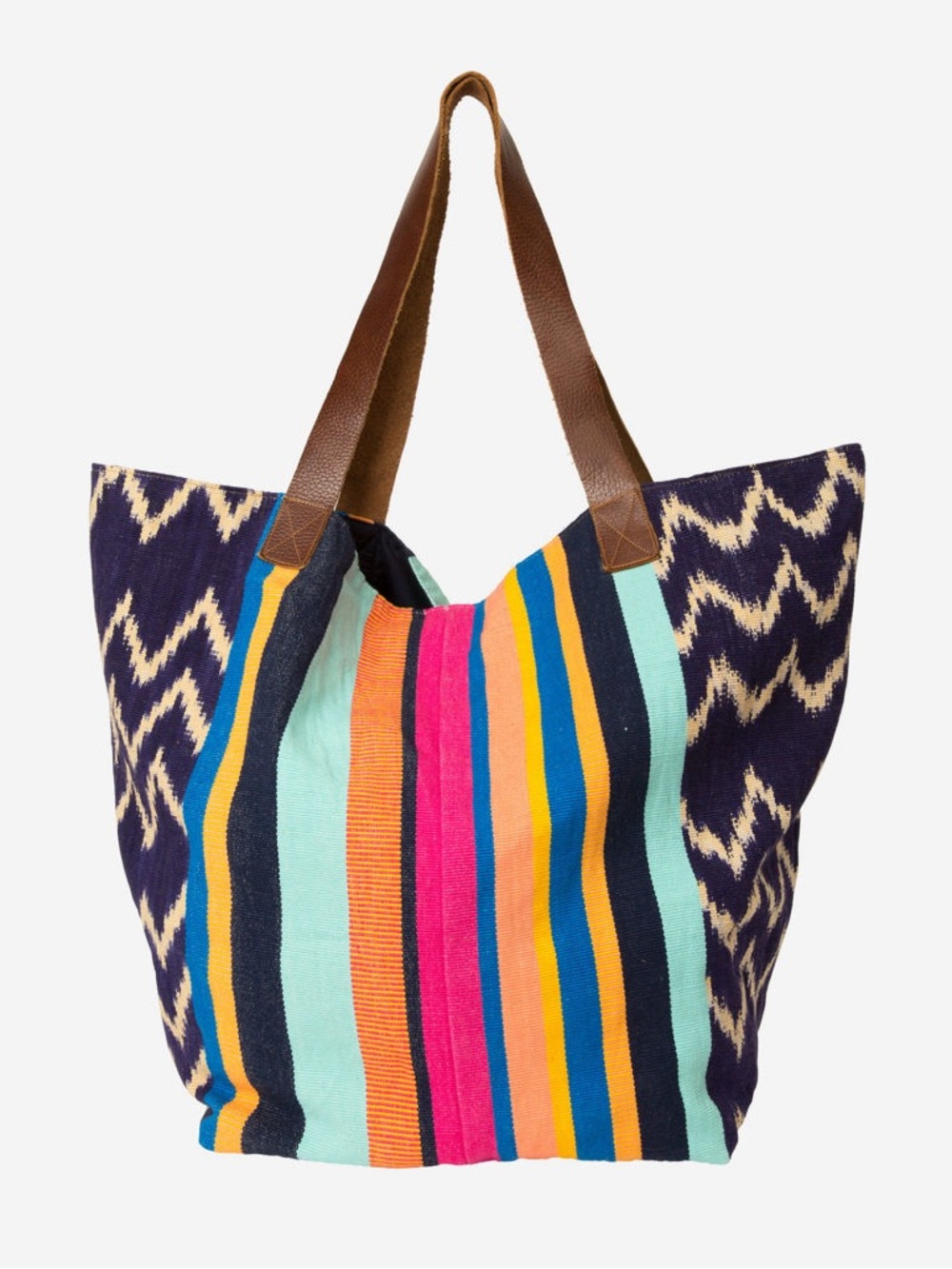 Noonday Collection Handwoven Artisan Tote Bag Fair Trade Woven Leather Straps - Picture 2 of 11